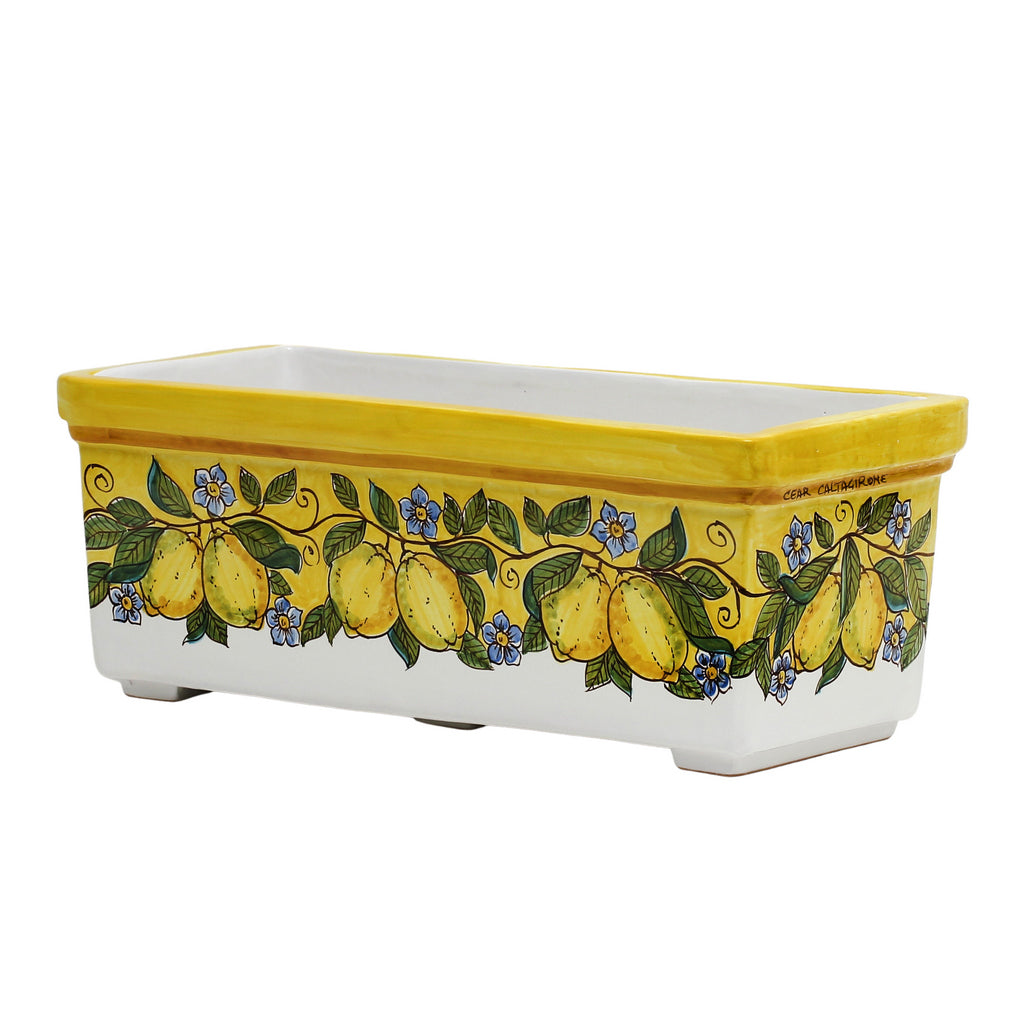 SICILIA: Rectangular Jardiniere from Caltagirone Sicily (Indoor-Outdoor) - YELLOW Lemon Design - Artistica.com