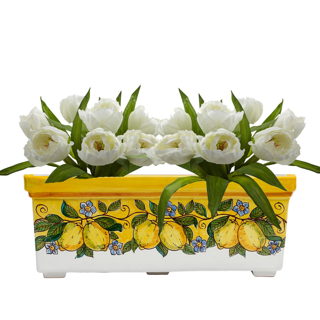 SICILIA: Rectangular Jardiniere from Caltagirone Sicily (Indoor-Outdoor) - YELLOW Lemon Design - Artistica.com