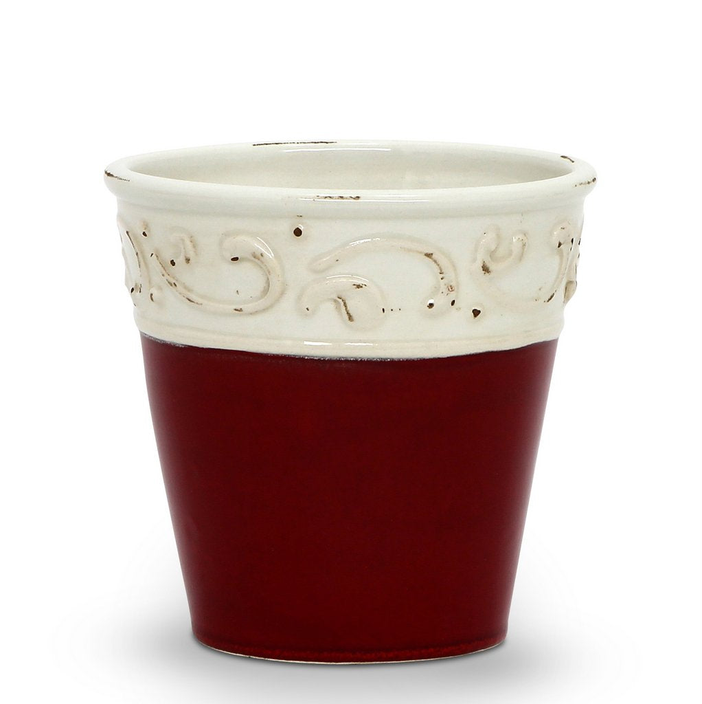 SCAVO COLORE: Small Cachepot Vase - Red/White - Artistica.com