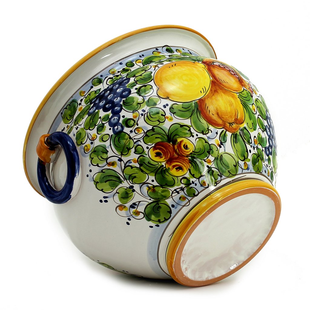 TUSCANIA: Round Tuscan cachepot with side rings (Small 13" Diam.) - Artistica.com