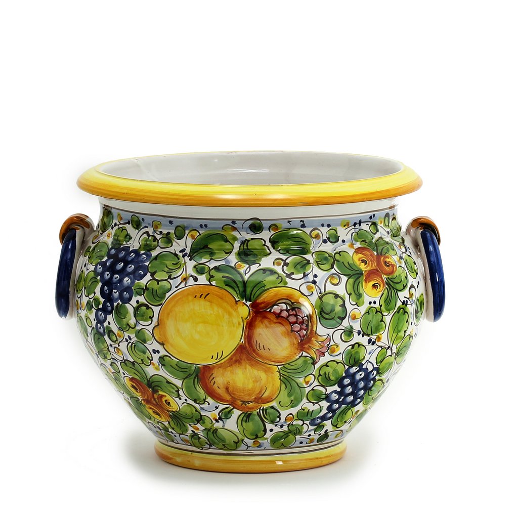 TUSCANIA: Round Tuscan cachepot with side rings (Small 13" Diam.) - Artistica.com