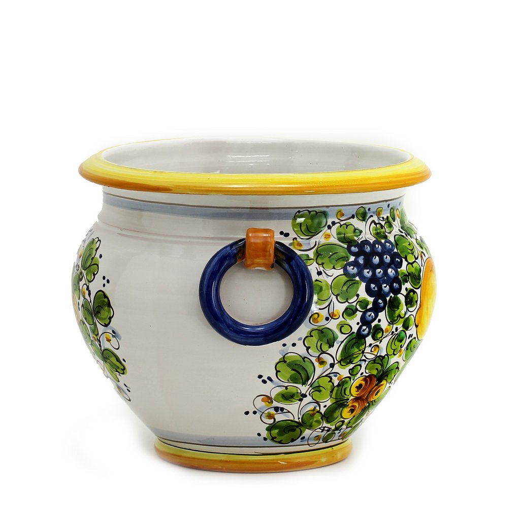 TUSCANIA: Round Tuscan cachepot with side rings (Small 13" Diam.) - Artistica.com