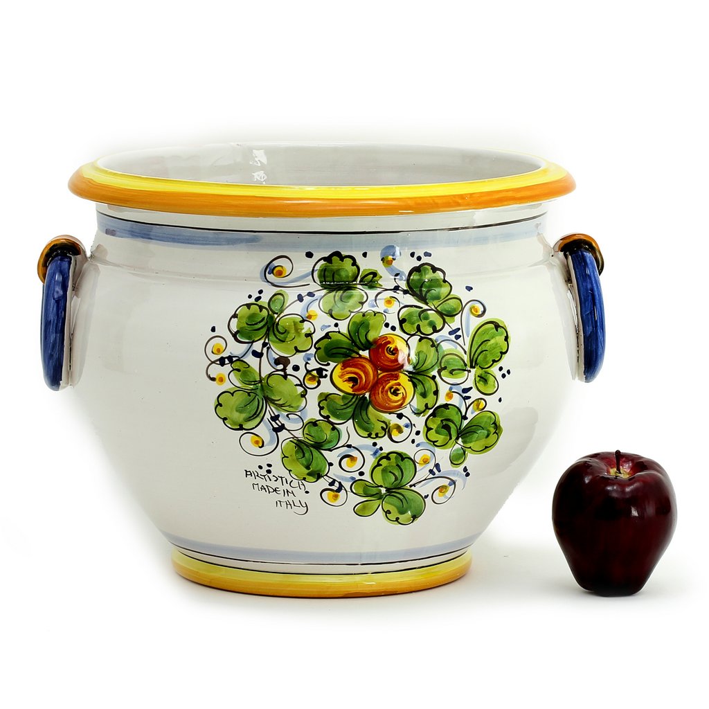TUSCANIA: Round Tuscan cachepot with side rings (Medium 14.5" Diam.) - Artistica.com