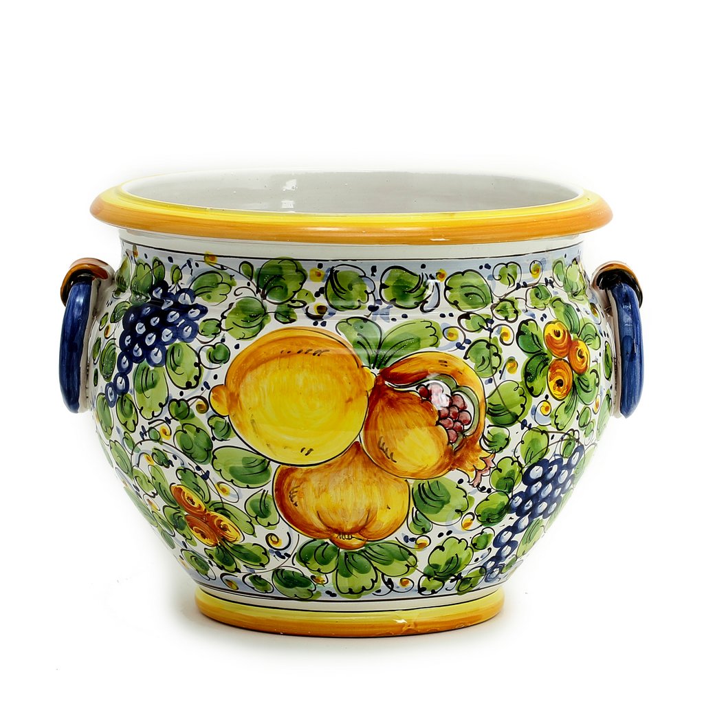 TUSCANIA: Round Tuscan cachepot with side rings (Medium 14.5" Diam.) - Artistica.com