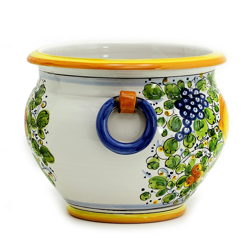 TUSCANIA: Round Tuscan cachepot with side rings (Large 17" Diam.) - Artistica.com