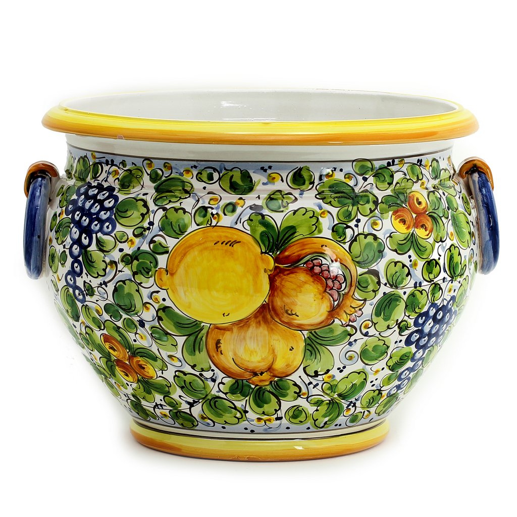 TUSCANIA: Round Tuscan cachepot with side rings (Large 17&quot; Diam.) - Artistica.com