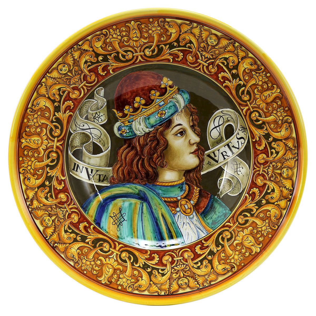 PRIMA CLASSE: Large Wall Plate w Renaissance figure In Vita Virtus (Man) (20D) - Artistica.com