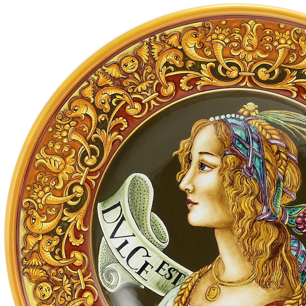 PRIMA CLASSE: Large Wall Plate w Renaissance figure Dulce Est Amar (Woman) (20D) - Artistica.com