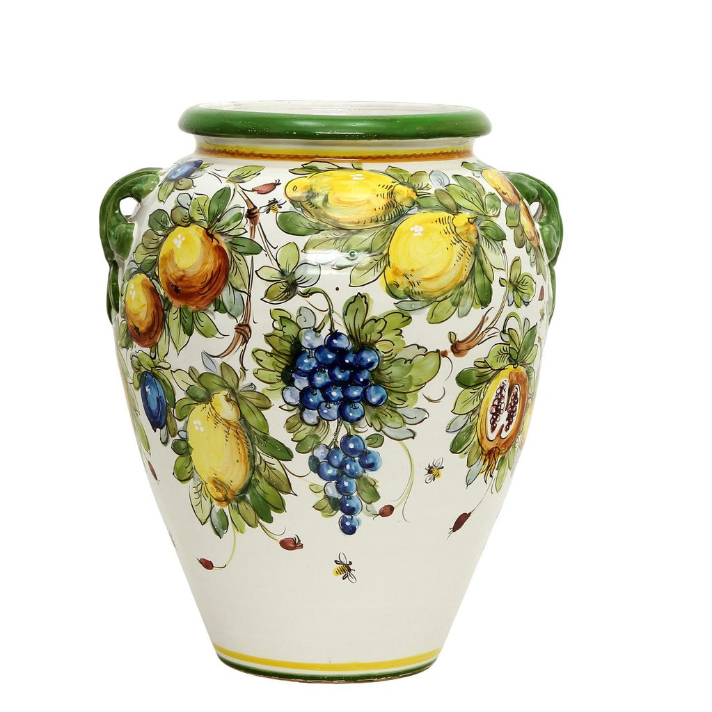 MAJOLICA TOSCANA: Tuscan Orcetto Large Vase with Frutta design - Artistica.com