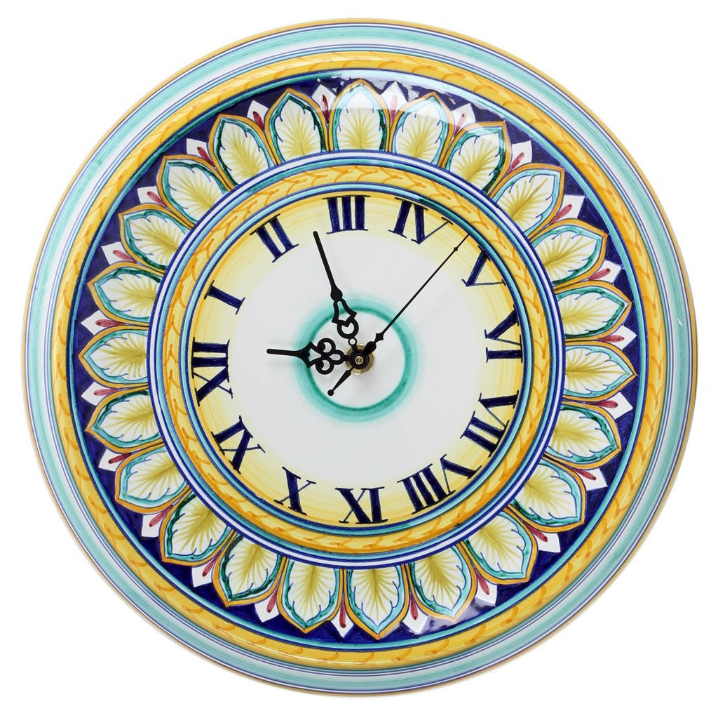 DERUTA VARIO: Round Wall Clock Peacock Foglie Verdi Design - Artistica.com