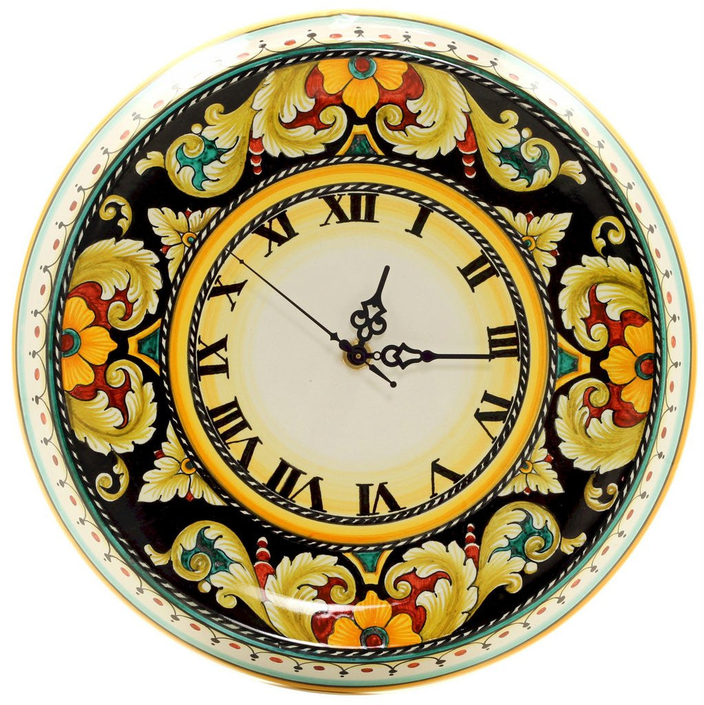 DERUTA VARIO: Round Wall Clock Dec Foglie F Nero - Artistica.com