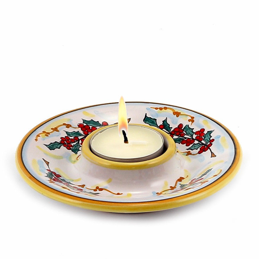 CHRISTMAS HOLLY: Deruta Tea Light Saucer - Artistica.com