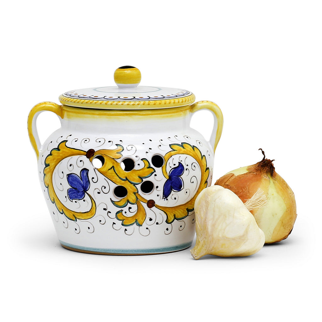 PERUGINO: NEW Garlic/Onion Jar Keeper with handles - Artistica.com