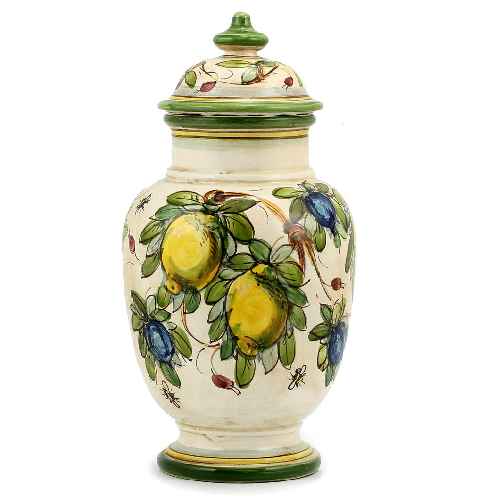 MAJOLICA LIMONI MONTELUPO: Tall footed canister - Artistica.com