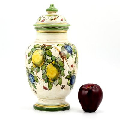 MAJOLICA LIMONI MONTELUPO: Tall footed canister - Artistica.com
