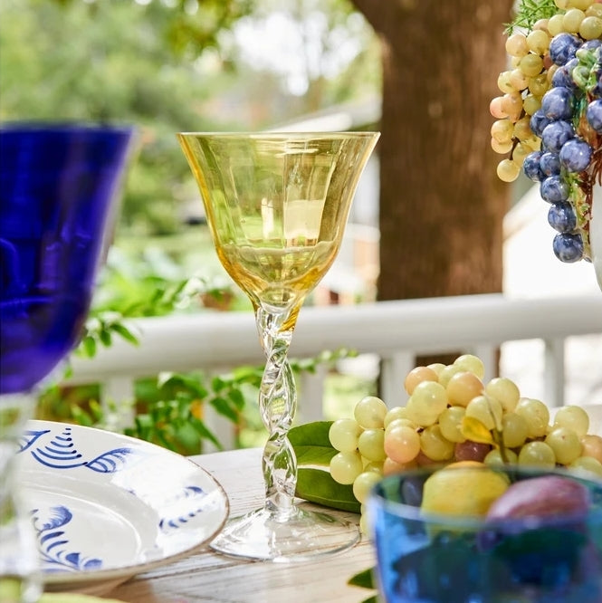 ABIGAILS - ADRIANA Wine Glass Twisted Stem - YELLOW - Artistica.com
