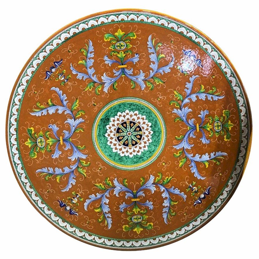 CERAMIC STONE TABLE+ IRON BASE: ANGIOLETTI Design^ in Deruta, Italy. - Artistica.com