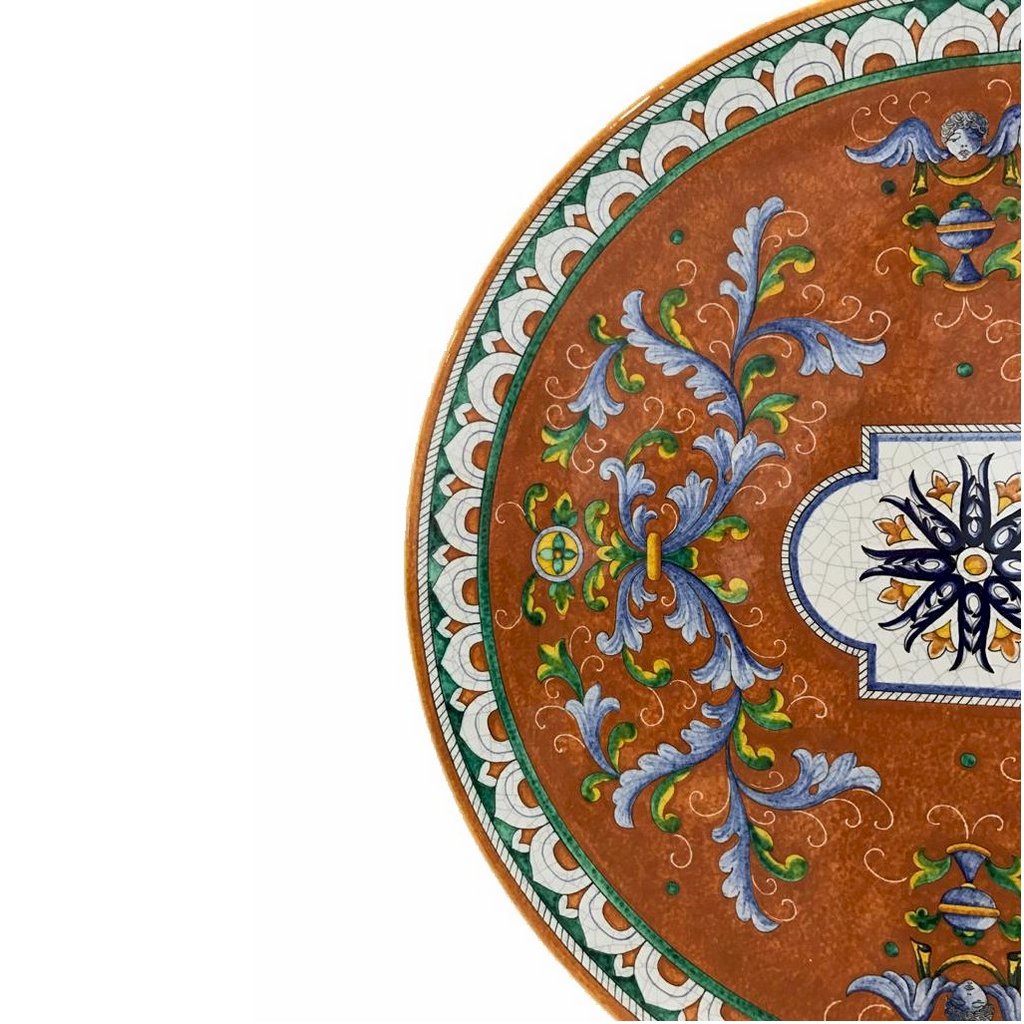 CERAMIC STONE TABLE+ IRON BASE: ANGIOLETTI Design^ in Deruta, Italy. - Artistica.com