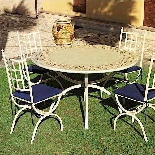 CERAMIC STONE TABLE + IRON BASE: ATLANTA Design - Hand Painted in Deruta, Italy. - Artistica.com