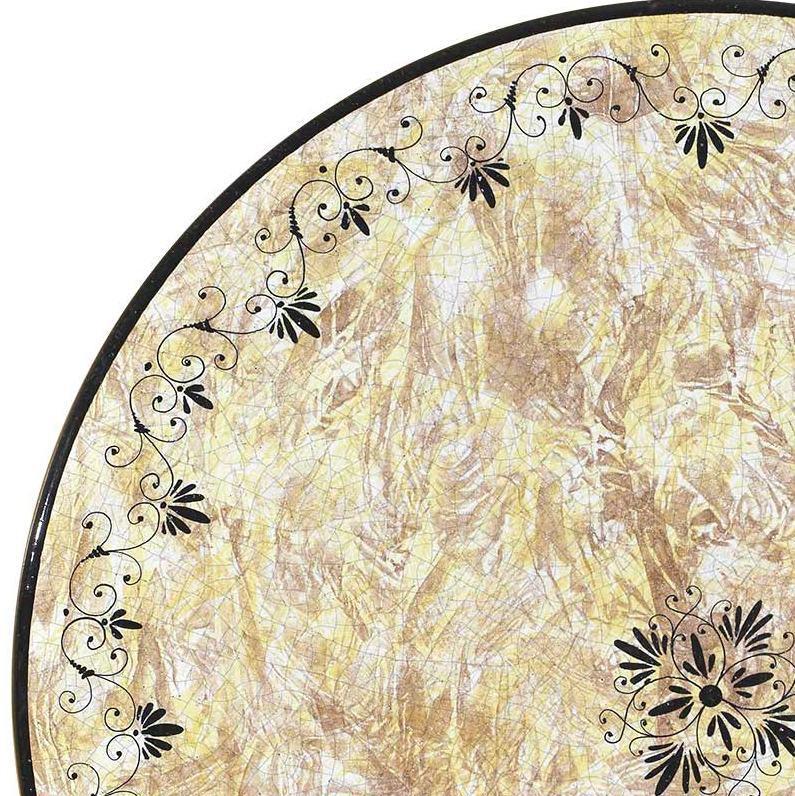 CERAMIC STONE TABLE + IRON BASE: AVIGNONE Design - Hand Painted in Deruta, Italy. - Artistica.com