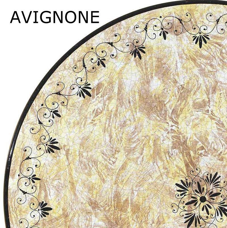 END SIDE TABLE ROUND: Ceramic-Stone top on iron base (28" Diam. x 20" High.) in Deruta, Italy. - Artistica.com