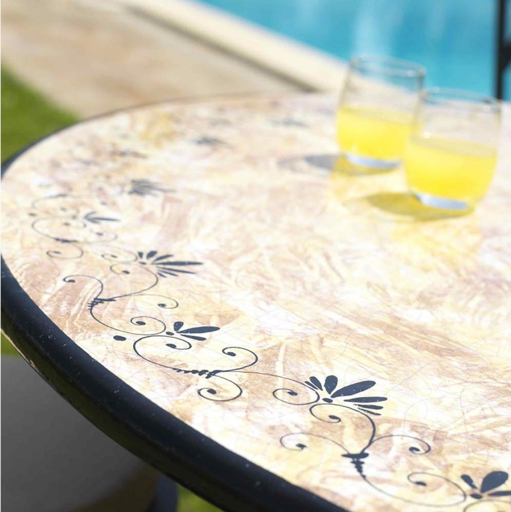 CERAMIC STONE TABLE + IRON BASE: AVIGNONE Design - Hand Painted in Deruta, Italy. - Artistica.com