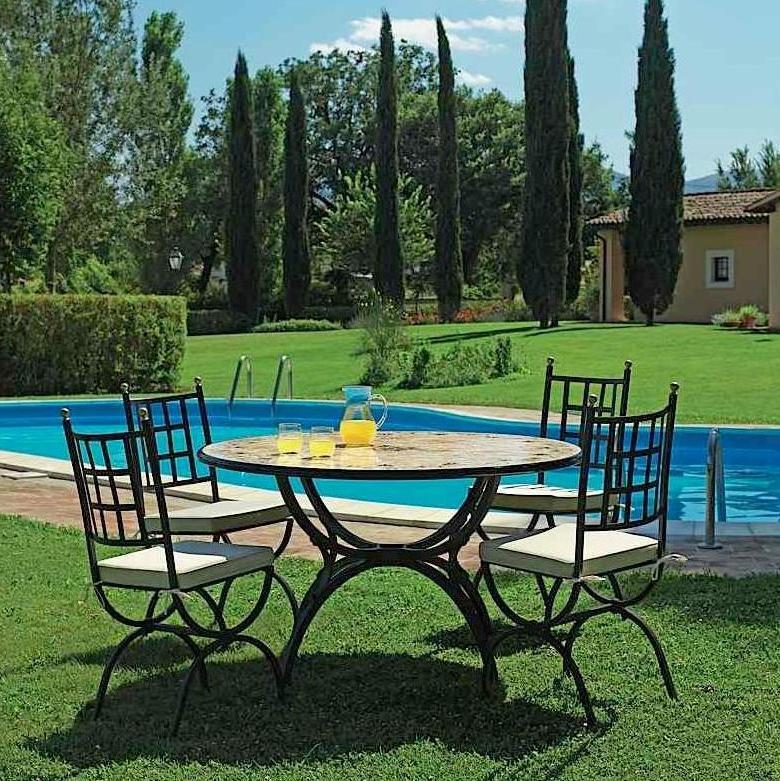 CERAMIC STONE TABLE + IRON BASE: AVIGNONE Design - Hand Painted in Deruta, Italy. - Artistica.com