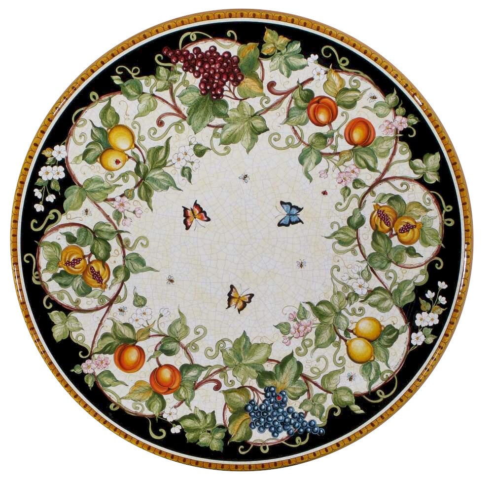 CERAMIC STONE TABLE + IRON BASE: BEVAGNA Design^ - Hand Painted in Deruta, Italy. - Artistica.com