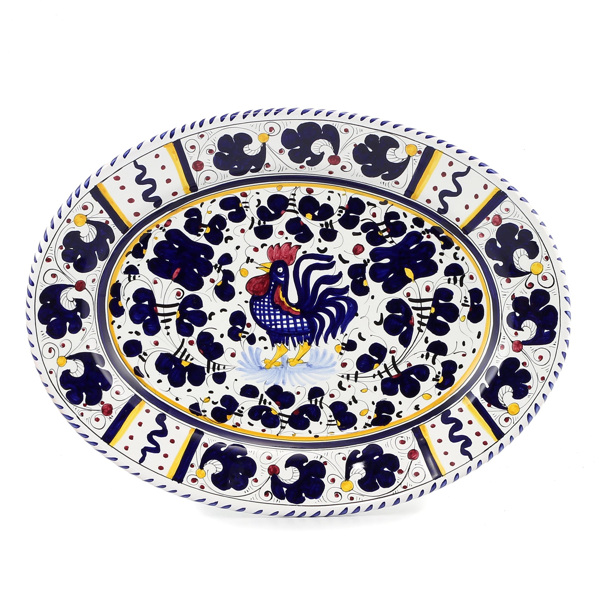 ORVIETO BLUE ROOSTER: Large Oval Platter - Artistica.com
