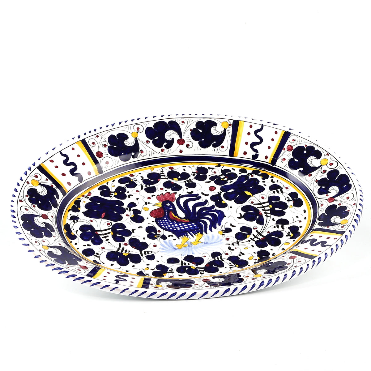 ORVIETO BLUE ROOSTER: Large Oval Platter - Artistica.com