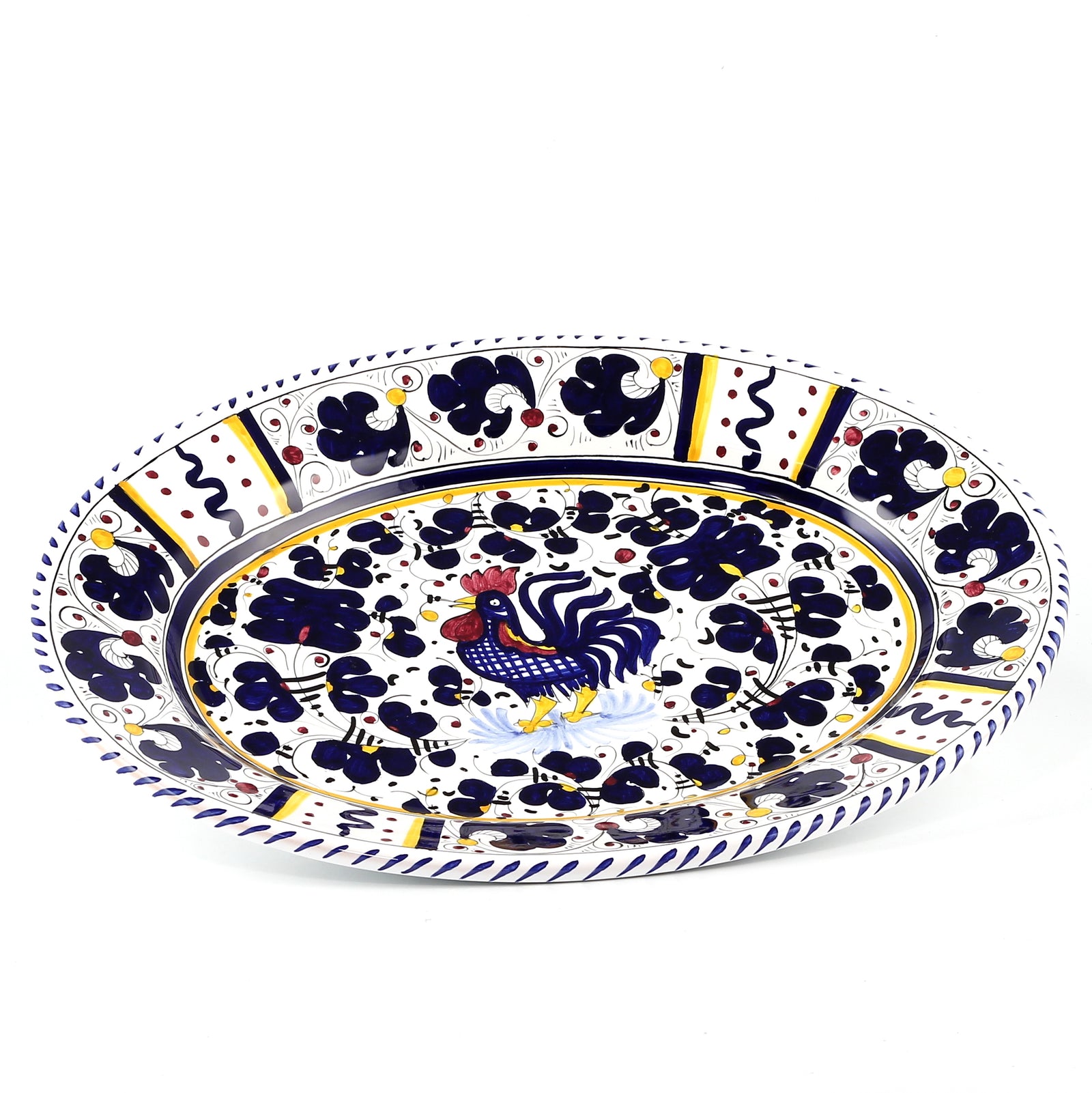 ORVIETO BLUE ROOSTER: Large Oval Platter - Artistica.com