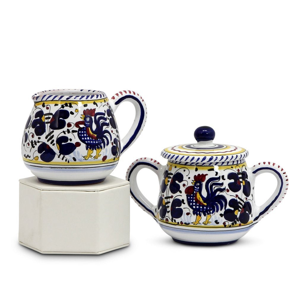 ORVIETO BLUE ROOSTER: Sugar and Creamer - Artistica.com