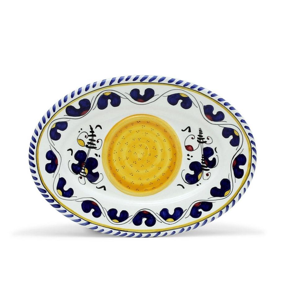 ORVIETO BLUE ROOSTER: Small Oval Plate - Artistica.com