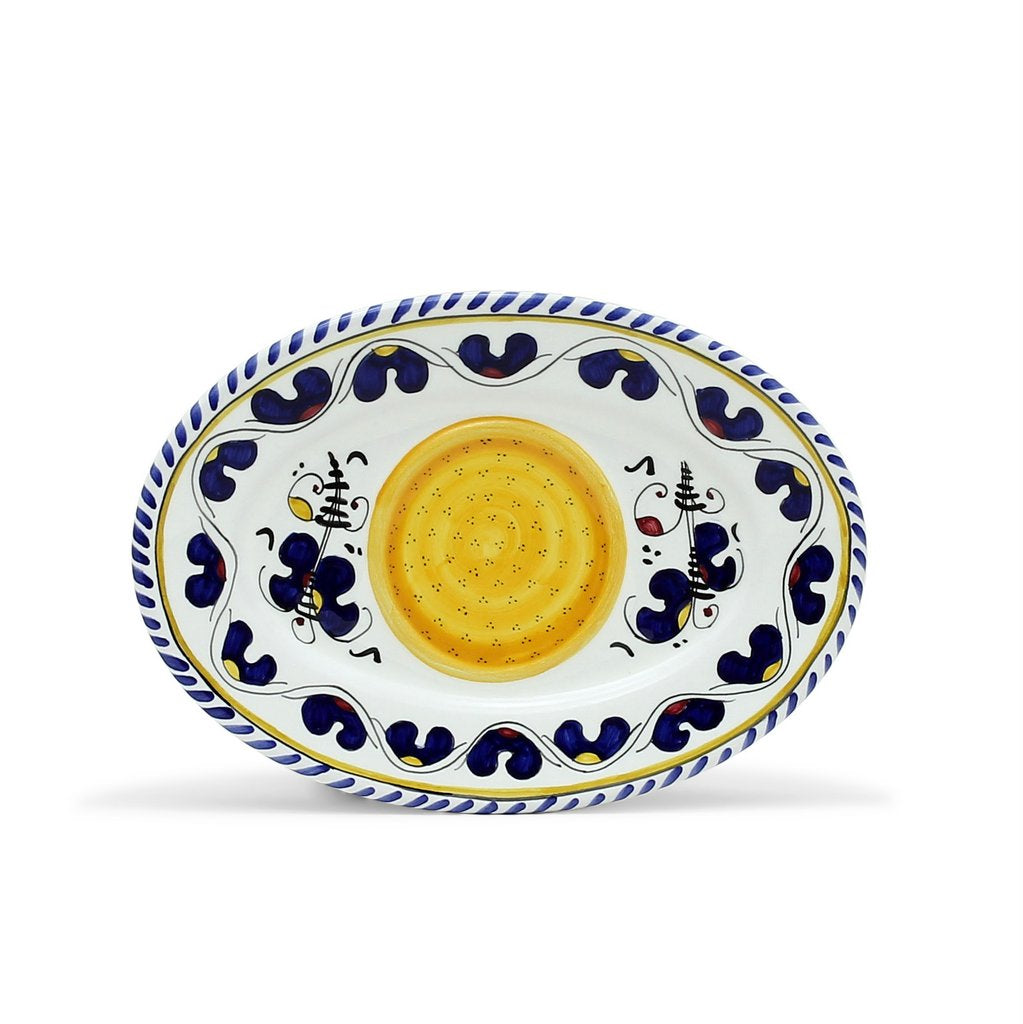 ORVIETO BLUE ROOSTER: Small Oval Plate - Artistica.com