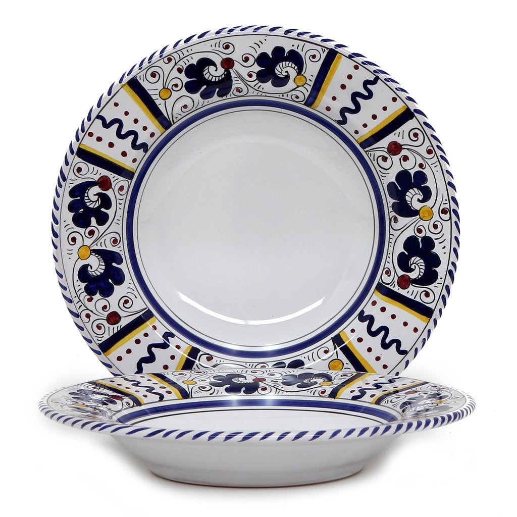ORVIETO BLUE ROOSTER: Rim Pasta Soup Bowl (White Center) - Artistica.com