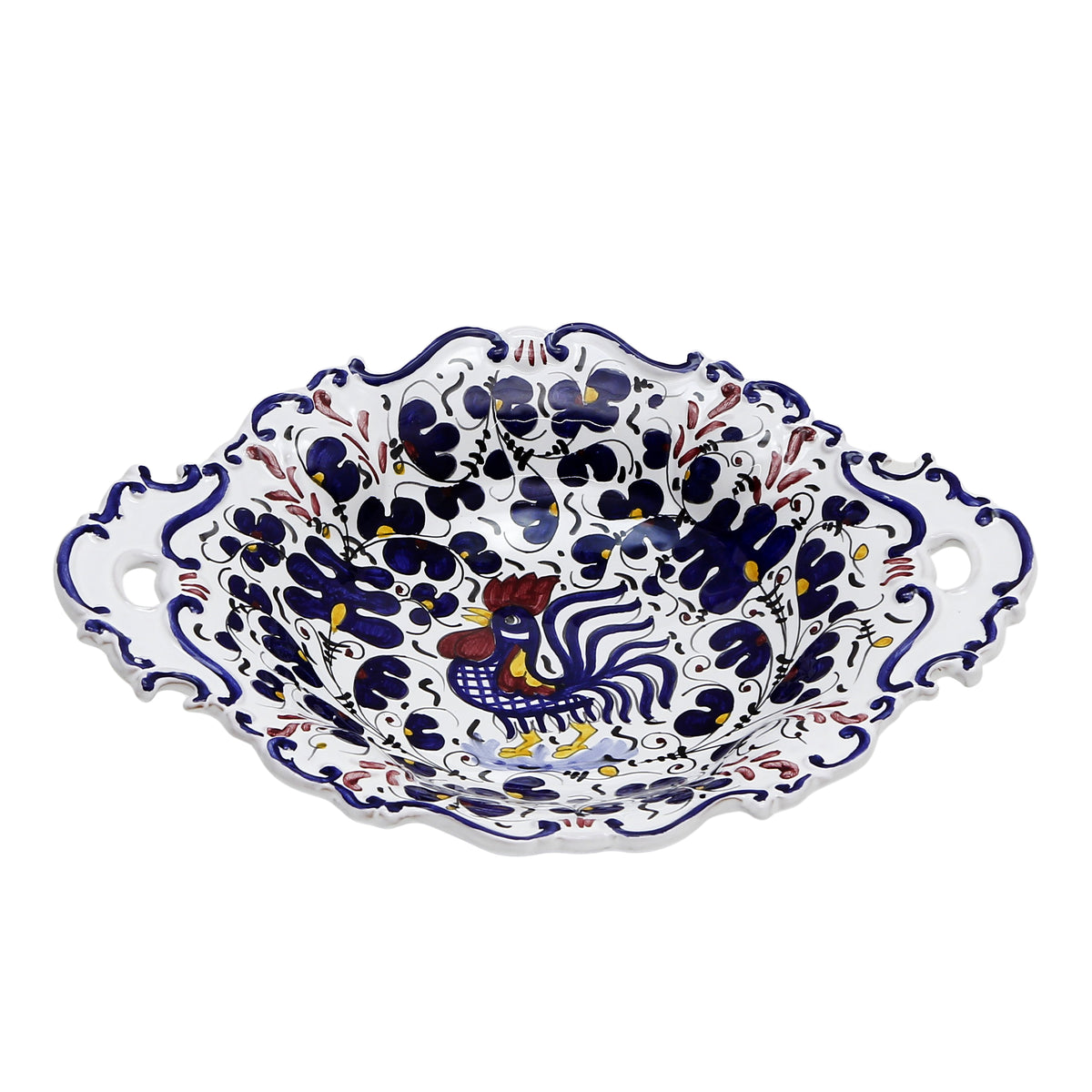 ORVIETO BLUE ROOSTER: Oval Tray with Handles [R] - Artistica.com