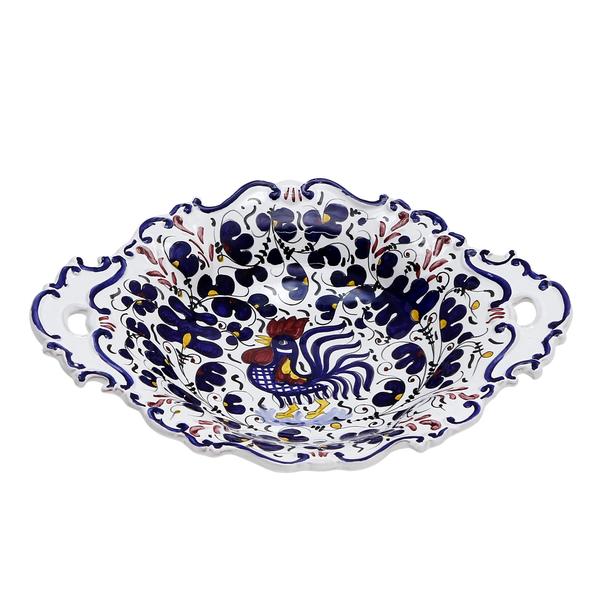 ORVIETO BLUE ROOSTER: Oval Tray with Handles [R] - Artistica.com
