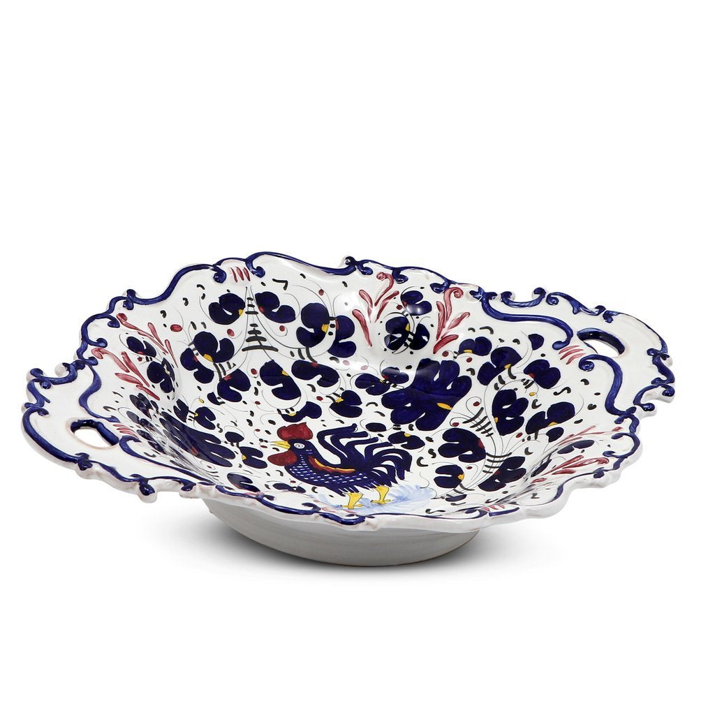 ORVIETO BLUE ROOSTER: Oval Tray with Handles [R] - Artistica.com