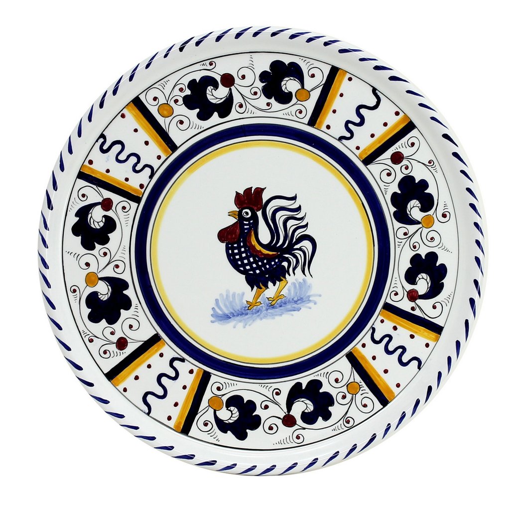 ORVIETO BLUE ROOSTER: Deruta Pizza Plate - Cake or Cheese Platter. [R] - Artistica.com