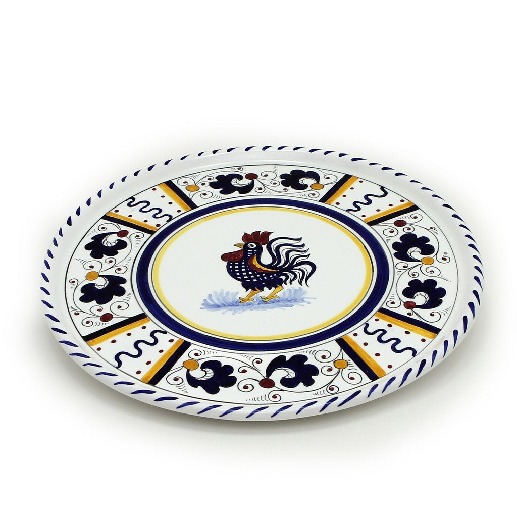ORVIETO BLUE ROOSTER: Deruta Pizza Plate - Cake or Cheese Platter. [R] - Artistica.com