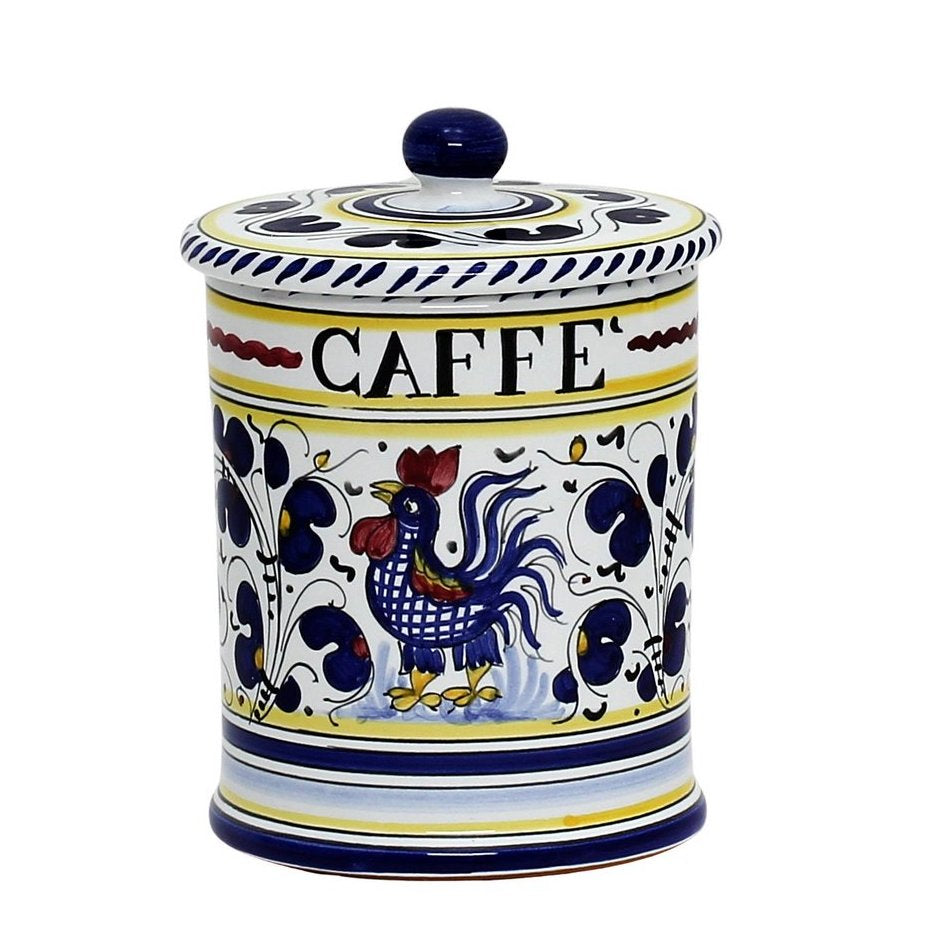 ORVIETO BLUE ROOSTER: Caffe' (Coffee) Container Canister - Artistica.com