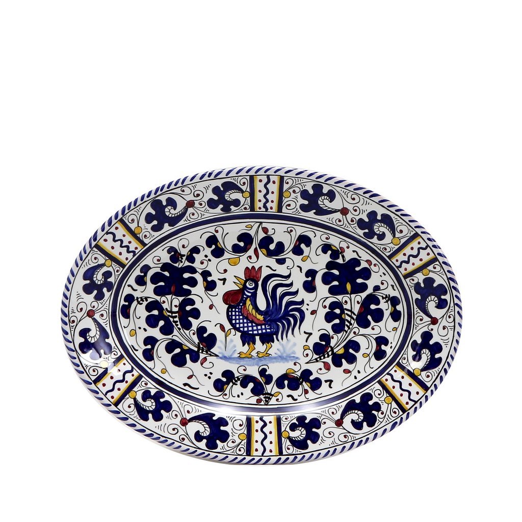 ORVIETO BLUE ROOSTER: Oval Plate - Artistica.com