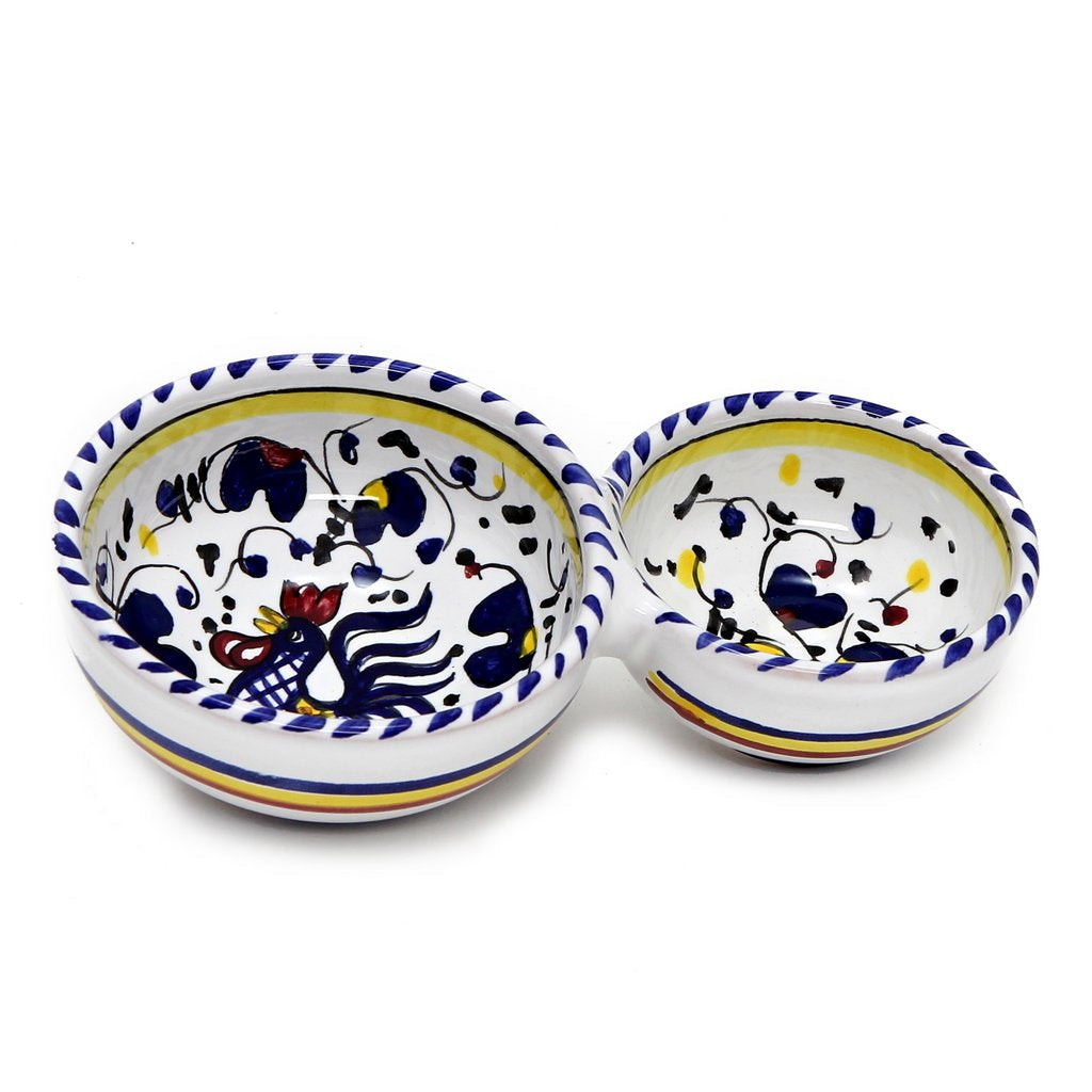 ORVIETO BLUE ROOSTER: Olive Dish Bowl - Relish, Condiments, Olive and Nuts divided bowl [R] - Artistica.com