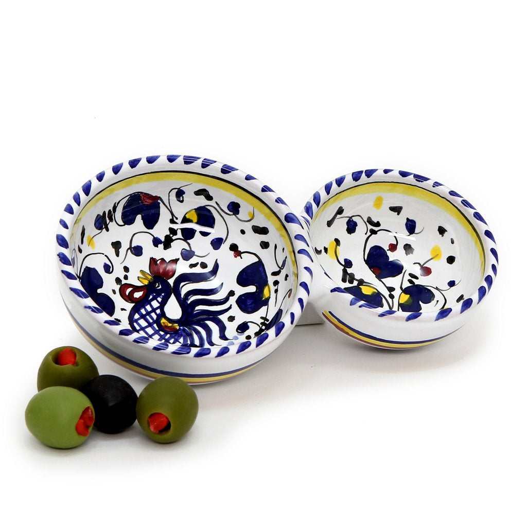 ORVIETO BLUE ROOSTER: Olive Dish Bowl - Relish, Condiments, Olive and Nuts divided bowl [R] - Artistica.com