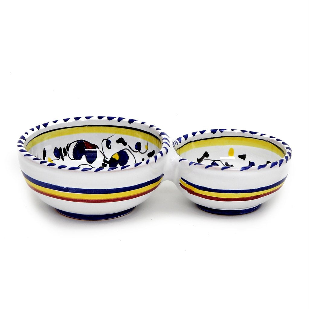 ORVIETO BLUE ROOSTER: Olive Dish Bowl - Relish, Condiments, Olive and Nuts divided bowl [R] - Artistica.com