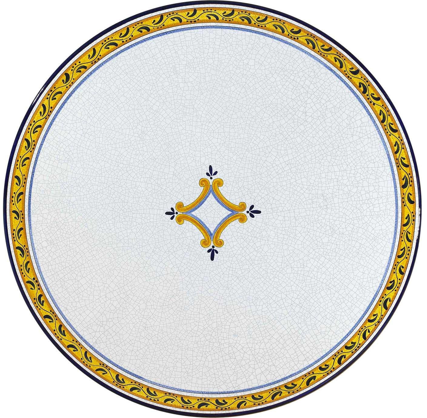 CERAMIC STONE TABLE + IRON BASE: BALTIMORA Design - Hand Painted in Deruta, Italy. - Artistica.com