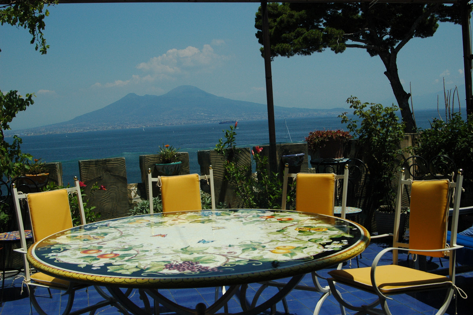 CERAMIC STONE TABLE + IRON BASE: BEVAGNA Design^ - Hand Painted in Deruta, Italy. - Artistica.com