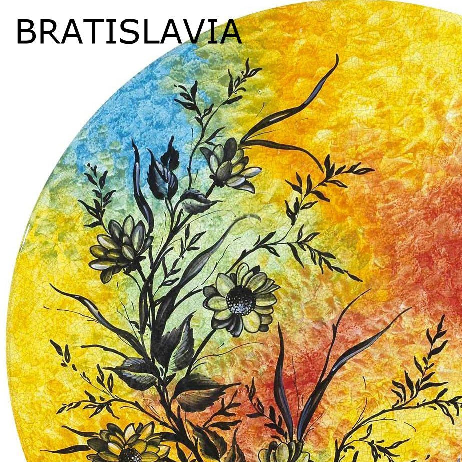 CAFE-BISTRO ROUND TABLE: Ceramic-Stone top on iron base (28" Diam. x 30" High.) in Deruta, Italy. - Artistica.com