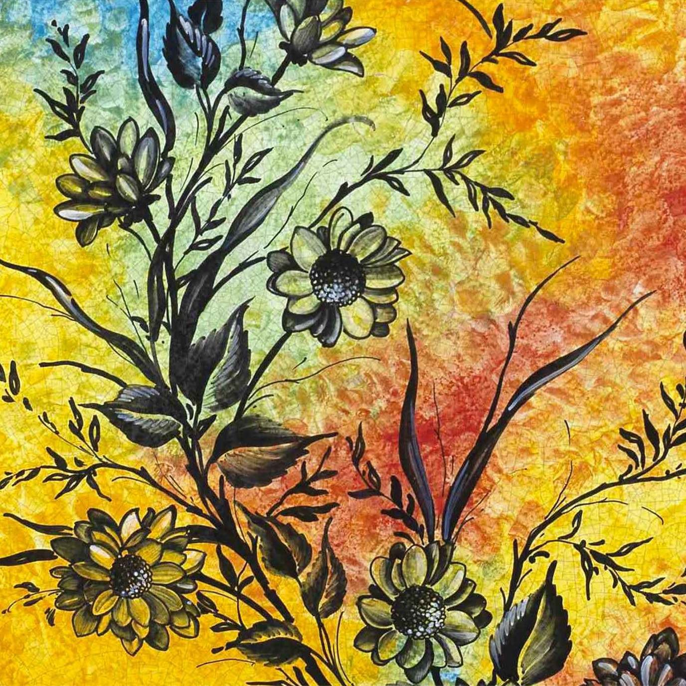 CERAMIC STONE TABLE + IRON BASE: BRATISLAVIA Design - Hand Painted in Deruta, Italy. - Artistica.com