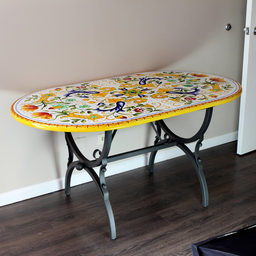 CERAMIC STONE TABLE + IRON BASE: PISA Design^ - Hand Painted in Deruta, Italy. - Artistica.com